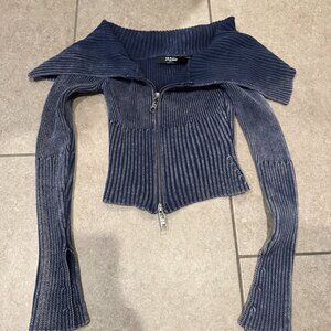 Blue and White Stripped Off the Shoulder Sweater